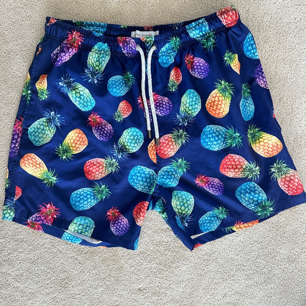 Vintage SummerPineapple Print Swim Trunks